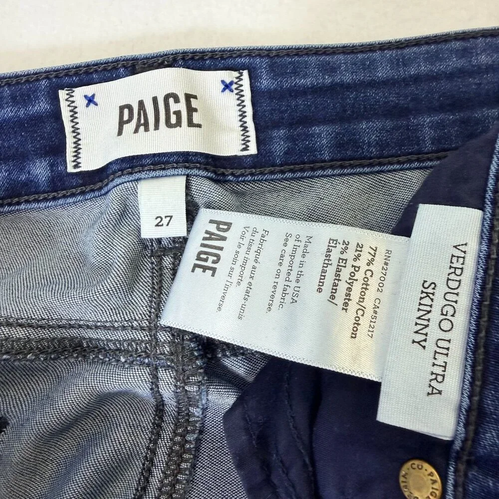 Paige Verdugo Ultra Skinny Womens Dark Wash Jeans Size 27 Mid-Rise Stretch Denim - Picture 4 of 15